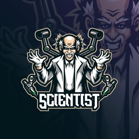 scientist mascot logo design vector with modern illustration concept style for badge, emblem and t shirt printing. scientist illustration for sport and esport team.のイラスト素材