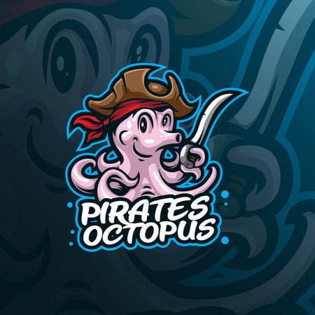 pirates octopus mascot logo design vector with modern illustration concept style for badge, emblem and t shirt printing. smart octopus illustration.のイラスト素材
