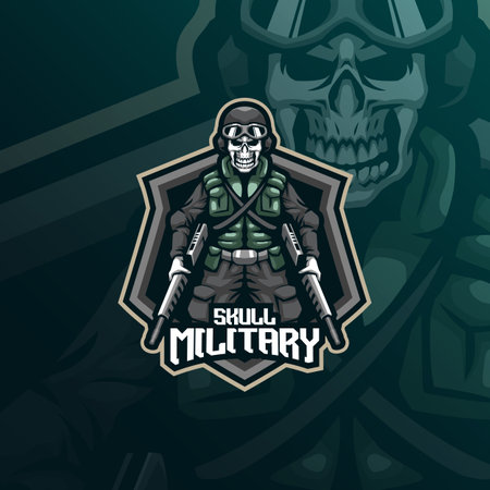 skull military mascot logo design vector with modern illustration concept style for badge, emblem and t shirt printing. skull military illustration for sport and esport team.のイラスト素材