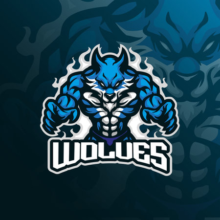wolves mascot logo design vector with modern illustration concept style for badge, emblem and t shirt printing. angry wolves illustration for sport and esport team.のイラスト素材