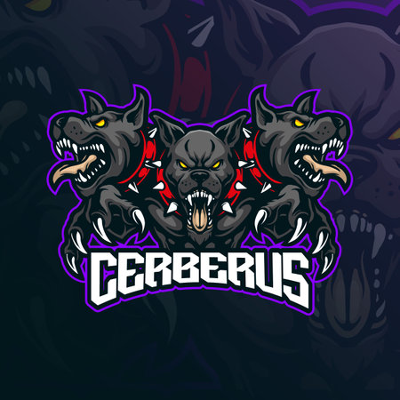 cerberus mascot logo design vector with modern illustration concept style for badge, emblem and t shirt printing. angry cerberus illustration for sport and esport team.のイラスト素材