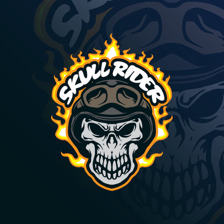 Skull mascot logo design vector with modern illustration concept style for badge, emblem and t shirt printing. Skull head rider illustration.のイラスト素材