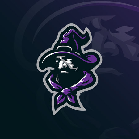 Wizard mascot logo design vector with concept style for badge, emblem and t shirt printing. Wizard head illustration for sport and esport team.のイラスト素材