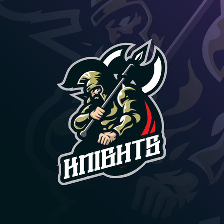 Knight mascot logo design vector with concept style for badge, emblem and t shirt printing. Knight illustration for sport and esport team.のイラスト素材
