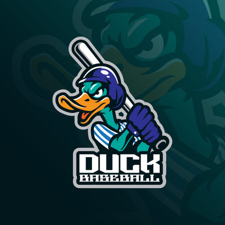 Duck mascot logo design vector with concept style for badge, emblem and t shirt printing. Smart duck illustration with stick in hand.のイラスト素材