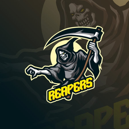Reaper mascot logo design vector with modern illustration concept style for badge, emblem and t...