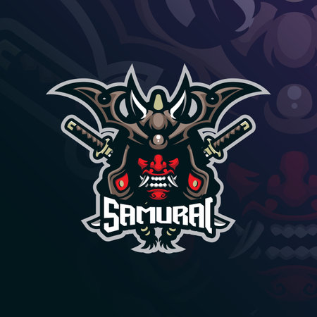 Samurai mascot logo design vector with modern illustration concept style for badge, emblem and t shirt printing. Head samurai illustration for sport and esport team.のイラスト素材