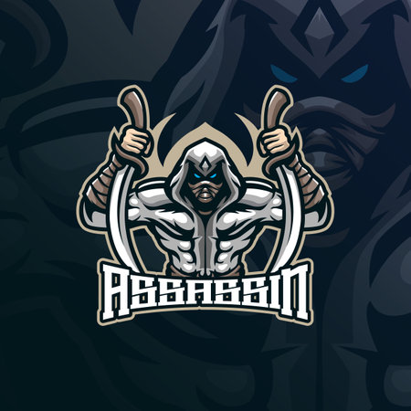 Assassin mascot logo design vector with modern illustration concept style for badge, emblem and t shirt printing. Assassin illustration with sword in hand.のイラスト素材