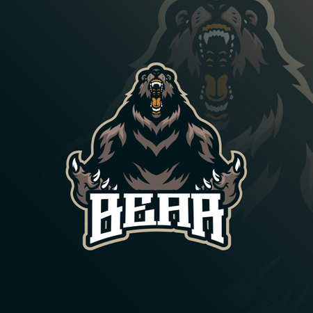 Bear mascot logo design vector with modern illustration concept style for badge, emblem and t shirt printing. Angry bear illustration for sport and esport team.のイラスト素材