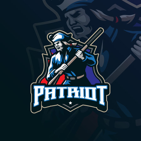 Patriot mascot logo design vector with modern illustration concept style for badge, emblem and t shirt printing. Patriot illustration with guns in hand.のイラスト素材