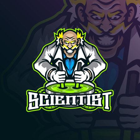 Scientist mascot logo design vector with modern illustration concept style for badge, emblem and t shirt printing. Scientist illustration for sport and esport team.のイラスト素材
