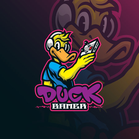 Gamer mascot logo design vector with modern illustration concept style for badge, emblem and t shirt printing. Duck gamer illustration for sport and esport team.のイラスト素材