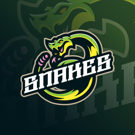 Snake mascot logo design vector with modern illustration concept style for badge, emblem and t shirt printing. Angry snake illustration for sport and esport team.のイラスト素材