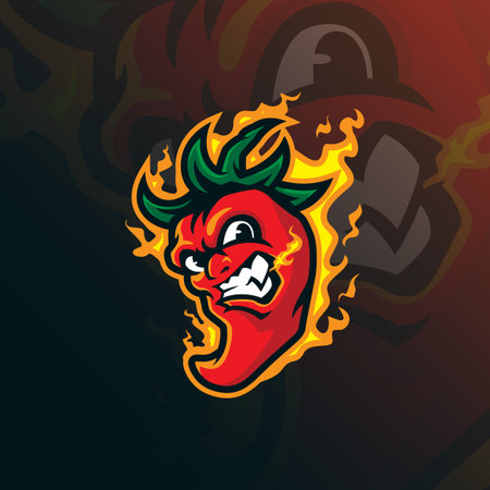 Chilli mascot logo design vector with modern illustration concept style for badge, emblem and t shirt printing. Angry chilli illustration.のイラスト素材