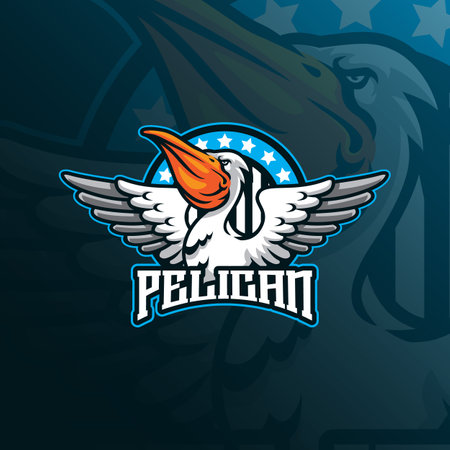Pelican mascot logo design vector with modern illustration concept style for badge, emblem and t shirt printing. Pelican illustration for sport and esport team.のイラスト素材