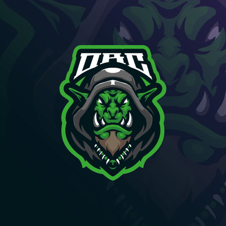 Orc mascot logo design vector with modern illustration concept style for badge, emblem and t shirt printing. Orc head illustration for sport and esport team.のイラスト素材