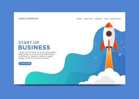 Boost your startup rocket landing page Vectorのイラスト素材