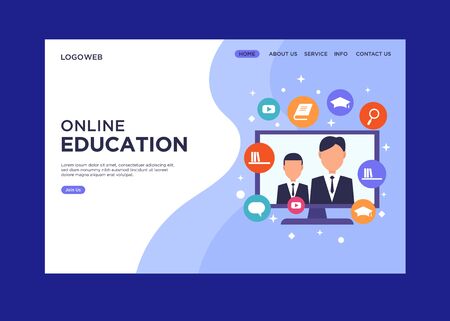 Flat design e-learning or online education landing page template  Vector.のイラスト素材
