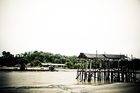 The obsolete fisherman hut in johor, malaysiaの写真素材