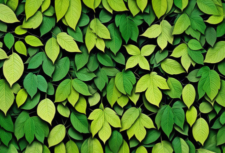 Green leaves wall texture background. Natural pattern and texture for design.の素材