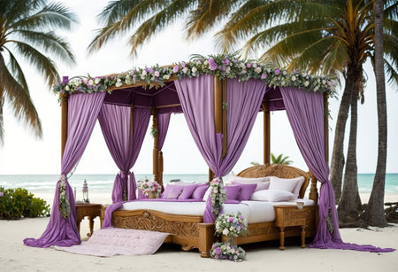Wedding ceremony on the beach in Thailand. Decorated with flowersの素材