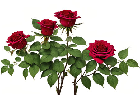 Red roses isolated on white background. 3D illustration. Vector.の素材