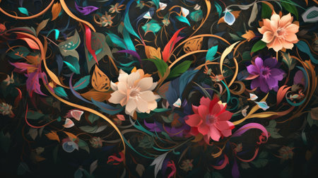 Beautiful floral background with colorful flowers and leaves. Vector illustration.の素材