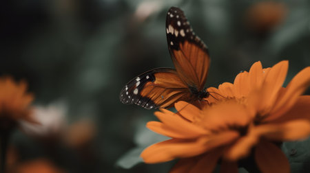 Butterfly on a flower in the garden. Shallow depth of field.の素材