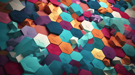 Abstract 3d rendering of chaotic colorful hexagons. Geometric background.の素材