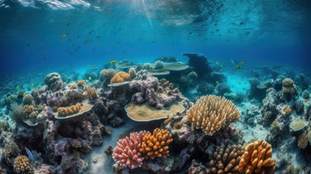 Underwater view of coral reef with tropical fish, underwater world.の素材