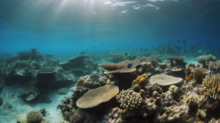 Underwater view of coral reef with fishes and corals, Philippinesの素材