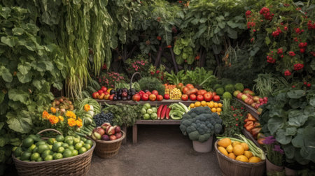 Fruits and vegetables at a farmers market in the city of Valencia, Spain.の素材
