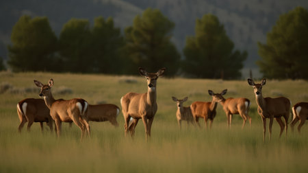 Mule Deer (Cervus elaphus) herd in Yellowstone National Parkの素材