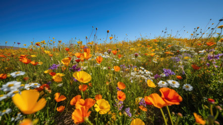 Meadow of poppies and daisies in springの素材