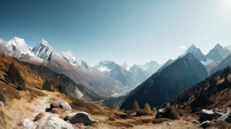 Panoramic view of the mountains in the Himalayas.の素材