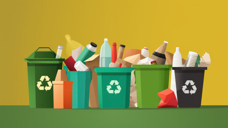 Recycling and garbage sorting concept. Recycling garbage. Vector illustrationの素材