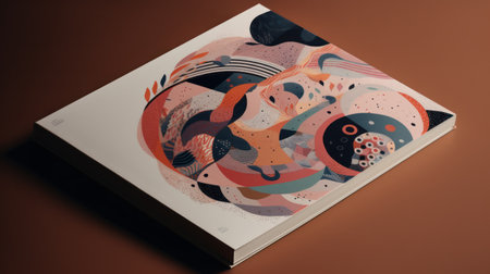 A close up shot of a book cover with abstract shapes on itの素材