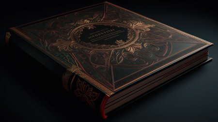 Old book on a black background. 3d rendering. Computer digital drawing.の素材