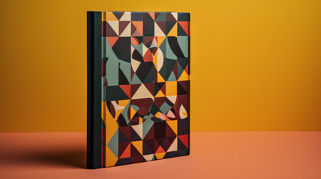 3d rendering of a book with a geometric pattern on the coverの素材