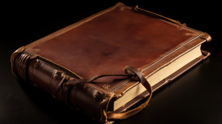 Old book on a black background. Shallow depth of field.の素材