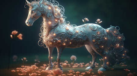 Beautiful fantasy unicorn. 3d rendering, 3d illustration.の素材