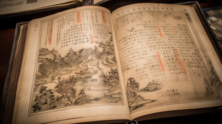 Old books in a library, close up of the book pages.の素材