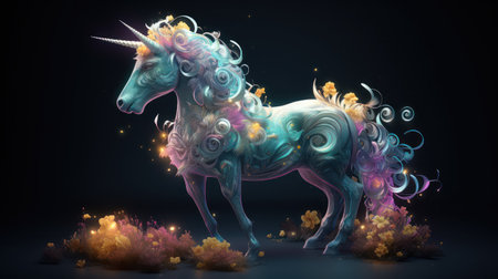Unicorn in the sky. Magic fantasy creature. 3D renderingの素材