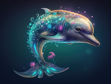 Dolphin on the dark background. Illustration for your design.の素材