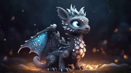 3D rendering of a fantasy dragon on a foggy night backgroundの素材