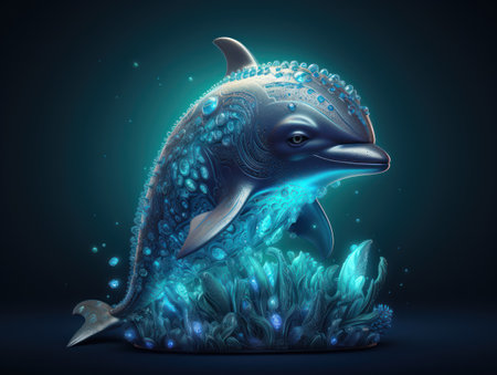 Dolphin in blue water, 3d illustration, 3d renderingの素材