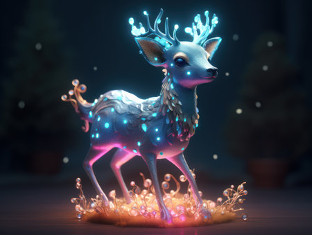 Reindeer with Christmas lights on the background. 3d renderingの素材