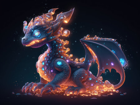 Dragon on a dark background. 3d rendering, 3d illustration.の素材