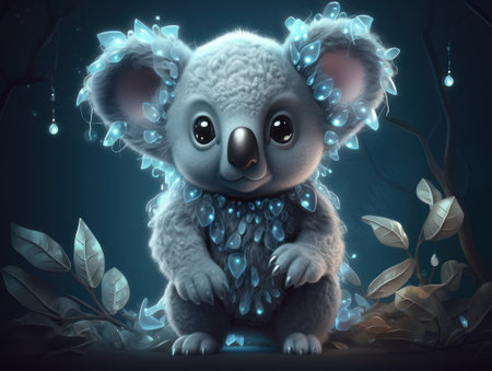 Cute cartoon koala on a dark blue background. 3d renderingの素材