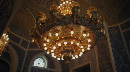 Hanging chandelier in the interior of the mosque in Istanbulの素材